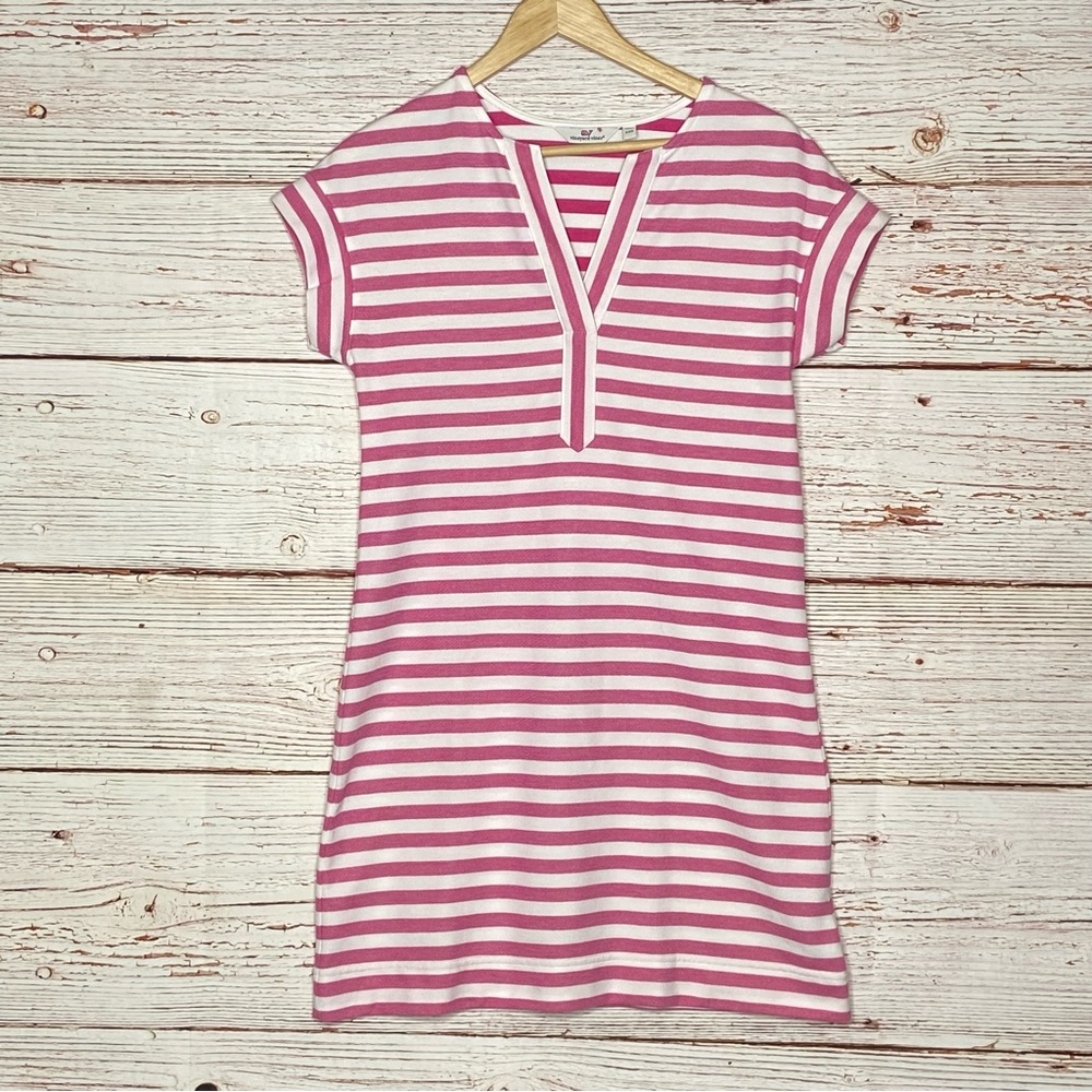 Vineyard Vines Knit Stripe Swing Dress In Pink and White Sz XXS - Picture 3 of 15